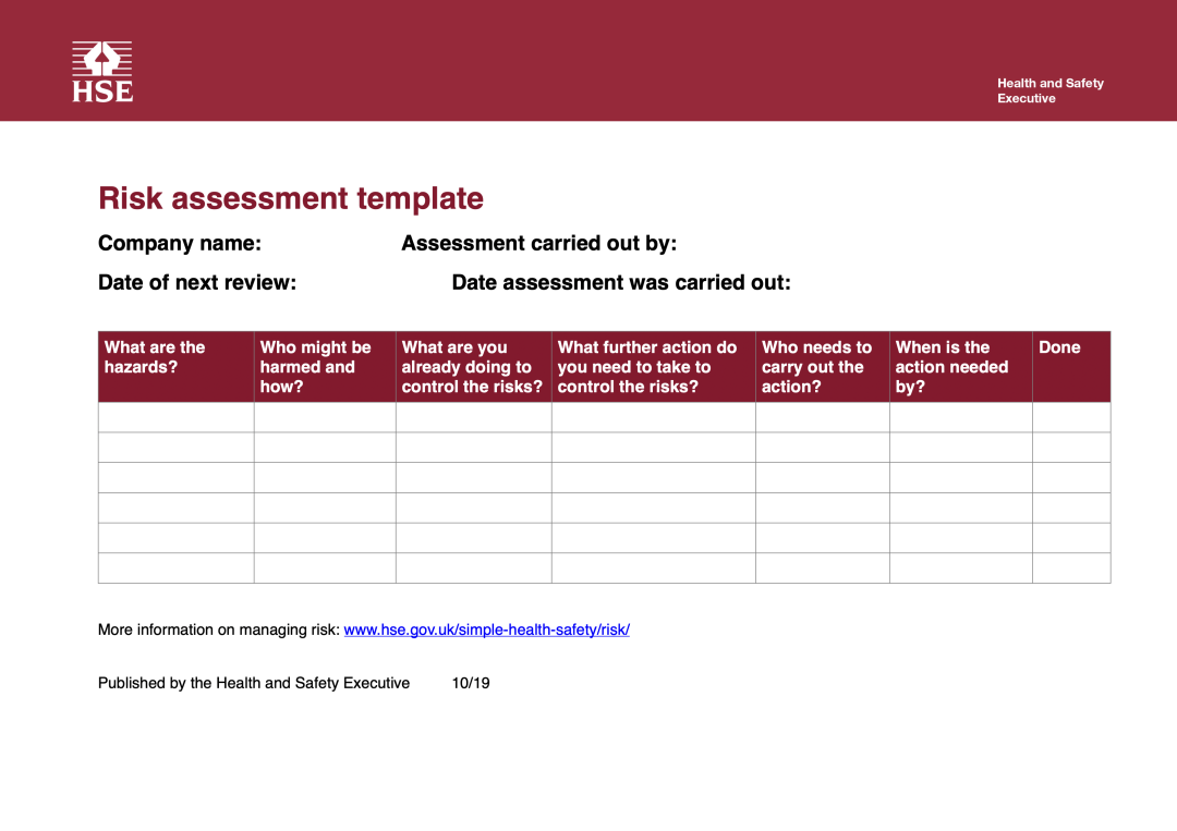 Risk Assessment Template - Touring and Mental Health